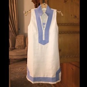 Sail To Sable White & Blue Linen Tunic Dress